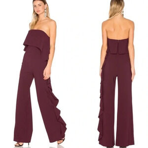 Alexis Kendall Ruffle Strapless Jumpsuit Wide
Leg Plum Burgundy Boho Chic Size M